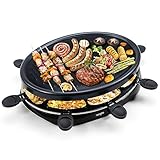 Raclette 8 Personen - Raclette Grill mit 8 Raclette Pfännchen und 2 Holzspateln...
