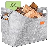 Praknu Kaminholzkorb Groß - Holzkorb aus Recyceltem Filz - Mit Seitentasche -...