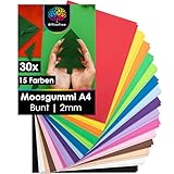 OfficeTree 30x Bögen Moosgummi 2mm - 15 Farben - Moosgummi Platten A4 Nicht...