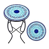 VONLUCE Mosaik Beistelltisch Runder Retro Mosaiktisch Metalltisch Kaffeetisch...