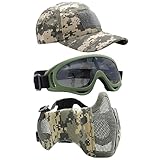Yzpacc Airsoft Half Face Maske mit Brille Hut Set Taktische Masken Full Face...