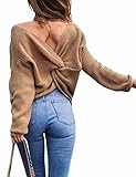 Damen Winter Frühling Sexy Casual V-Ausschnitt Pullover Loose Rückenfrei...