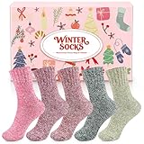 Airabc 5 Paar Thermosocken Damen, Wollsocken, Warme Wintersocken Damen, Dicke...