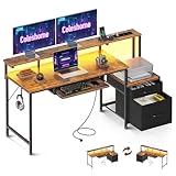 Coleshome Gaming Tisch mit LED, 140x48cm Schreibtisch mit Stoff Schubladen...