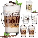 PLATINUX Kaffeegläser mit Motiv max. 350ml Set 6-Teilig aus Glas Latte...