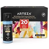 ARTEZA Acrylfarben Set, 60ml Flaschen, 20er-Set, wasserbasiert, mattes Finish,...