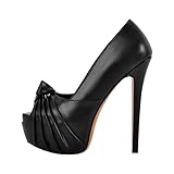 Meinabsatz Peeptoe High Heels Damen Plateau Pumps Pfennigabsatz mit Knoten...
