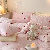 Lanqinglv Bettwäsche 135x200 Mädchen Rosa Herzenmuster Gestreift Kinder...