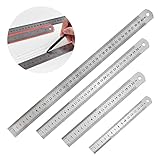 HIQE-FL Edelstahl-Lineal 4er Set,Stahllineal,15/20/30/40cm Metalllineal mit...