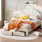 Mädchen Bett 140x200 mit 2 Schubladen, Kinderbett mit Stauraum und LED...