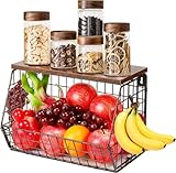 Sprifityy Obstkorb Hängend, Obstkorb Wand für Küche, mit Holzdeckel and 4...