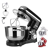 Arebos Küchenmaschine 1500W mit 6L Edelstahl-Rührschüssel | Schwarz | inkl....