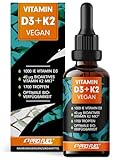 Vitamin D3 K2 vegan - 1700 Tropfen (50ml) - 1000 IE Vitamin D3 + 40 mcg K2 MK7...