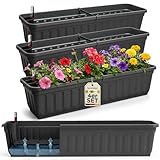 Hausfelder Balkonkasten mit Wasserspeicher 80 cm, 4er Set Blumenkasten mit...