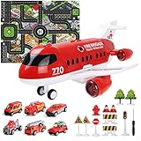 Coolplay Flugzeug Spielzeug Auto Set, 1 Groß Flugzeug 6 Feuerwehrauto mit...