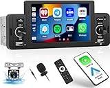 CAMECHO Carplay Autoradio 1 Din mit Carplay Android Auto, 5 Zoll Touch...