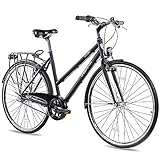 CHRISSON 28 Zoll Citybike Damen - City One schwarz 50 cm - Damenfahrrad mit 3...