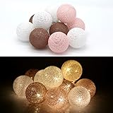 Tronje 10 LED Baumwollkugeln 6cm - 1,9m Kugel-Lichterkette 4h-Timer...