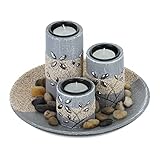 Relaxdays Teelichthalter Set, runde Dekoschale, mit Teelichtern und Steinen,...