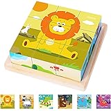 Montejoy Würfelpuzzle Holz, 3D Würfelpuzzle Puzzlespiele 6 in 1 Tier-Motive...