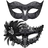 SIQUK 2 Stück Venezianische Masken für Paar - Maskerade für Damen Herren,...
