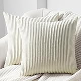 Topfinel Kissenbezug 40x40 creme Kordsamt 2er Set gestreiftes Muster...