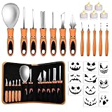QcoQce Halloween Kürbis Schnitzset, 12PCS Edelstahl Kürbis Schnitzwerkzeuge...