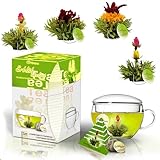 Creano Teeblumen Geschenkset ErblühTeelini - Grüner Tee - mit Teeglas und 8...