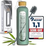 Amalindo Trinkflasche 1l Glas Bruchsicher, Wasserflasche 1l, Glasflasche 1...