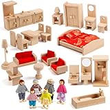 KABENFIS 39PCS 5 Set Puppenhaus Möbel Zubehör mit Einer Familie von 6 Puppen...