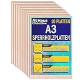 AtHaus 10 x A3 Sperrholzplatte 4mm | 420 x 297 mm | Birkensperrholz | Perfektes...