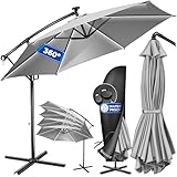 KESSER® Alu Ampelschirm LED Solar Ø300cm Inkl. Abdeckung Fernbedienung...