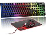Rewurnth Gaming Tastatur und Maus Set, QWERTZ DE Layout, RGB...