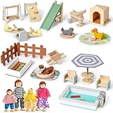 Atoylink 26 PCS Holz Puppenhaus Möbel Set mit 4 Puppenhaus Figuren Puppen,...