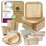 GoBeTree – Einweggeschirr aus Palmblättern – 180-Teilig Geschirrset für 25...