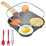 Gimars Spiegeleipfanne mit Deckel, 4 Loch Pancake Pfanne, Aluminium-Antihaft...