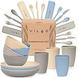 VILAO Geschirr-Set 4 Personen – Wiederverwendbar Recyclebar - Kunststoff...