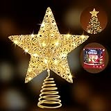 WHOLEV Gold Weihnachtsbaumspitzen Stern, 25cm Glitzer-Baumspitzen aus Golddraht...