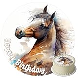 J&M DECO Tortenaufleger Pferd – essbare Tortendeko aus Zuckerpapier Ø 20 cm...