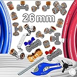 26mm alle 26er Schraubfittings | Komplettsystem | für Aluminium Mehrschichtverbundrohr ∅ 26 x 3,0mm  Rohr blau isoliert 10 Meter Rolle