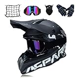 MRDEAR Motocross Helm Schwarz, Motorrad Crosshelm Set mit Brille Handschuhe...