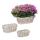Relaxdays Blumentopf, 3 Verschiedene Größen, aus Rattan, Pflanzentöpfe mit...