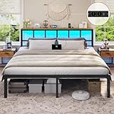 Brinlawb Bett 180x200 mit Lattenrost aus Metall, Bettgestell 180x200cm mit LED...
