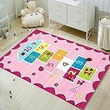 FODELIUY HüPfspiel Teppich Kinderzimmer, Hopscotch Rug, HüPfkäStchen Matte,...
