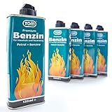 TOM 5 x Feuerzeugbenzin 133 ml Benzin Flasche im Set zum nachfüllen für...