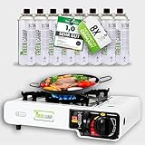 Green Camp ® Gaskocher mit 8 Kartuschen 227 g - Campingkocher mit Gaskartuschen...