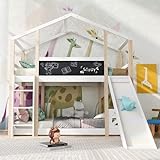 HESHU Etagenbett für 2 Kinder, Kinderbett Baumhaus mit Rutsche & Leiter,...