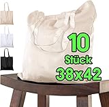 10 STÜCK Baumwolltasche 38x42 cm unbedruckt, zwei KURZE Henkel OEKO-TEX®...