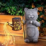 Hinshark Geschenke für Frauen Mama, Katze Garten Deko Gartenstatuen mit Solar...