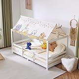 LEADZM Kinderbett Bodenbett 90x200 cm, Kinder Bett Mit Stoffhimmel, Kinderbetten...